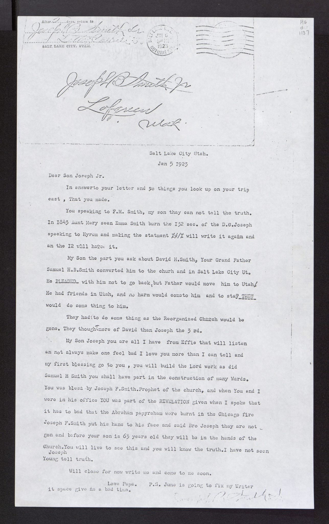 A Fulfilled Prophecy of Joseph F. Smith Ploni Almoni